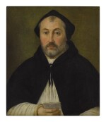 NORTH ITALIAN SCHOOL, SECOND QUARTER 16TH CENTURY  | PORTRAIT OF A CLERIC, HALF LENGTH, WEARING A BLACK CAPE AND HOLDING A LETTER
