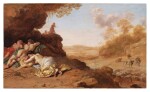 A classical Roman landscape with sleeping nymphs
