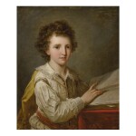 ANGELIKA KAUFFMANN, R.A. | PORTRAIT OF WILLIAM HEBERDEN THE YOUNGER, M.D. (1767-1845) AS A BOY, HALF LENGTH, SEATED BESIDE A TABLE