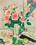 GEORGE LESLIE HUNTER |  PINK ROSES (RECTO); STILL LIFE OF ROSES IN A BLUE VASE (VERSO)
