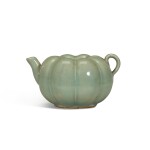 A rare small 'Longquan' celadon-glazed melon-shaped teapot, Southern Song / Yuan dynasty | 南宋 / 元 龍泉窰青釉瓜棱式壺