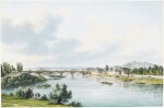  FÉLIX MARIE FERDINAND STORELLI | VIEW OF  THE BRIDGE OVER THE SEINE AT NEUILLY, TAKEN FROM THE THE GARDENS OF THE DUC D'ORLÉANS