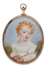 Portrait of a child holding a hobby horse, circa 1820