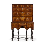 The Pickering Family William and Mary Figured Walnut and Maple Flat-Top High Chest of Drawers, possibly by Theophilus Pickering, Boston, Massachusetts, circa 1725