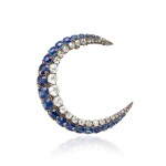 Silver-Topped Gold, Sapphire and Diamond Brooch