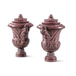 A pair of porphyry vases with dolphin handles, in Louis XIV style, 19th century
