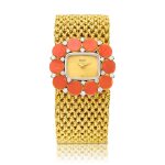 Reference 3656 N38 | A yellow gold, diamond and coral-set bracelet watch, Circa 1970 | 伯爵 | 型號3656 N38 | 黃金鑲鑽石及珊瑚腕錶，約1970年製