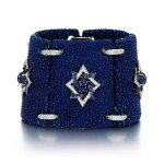 Blue shagreen, white and blackened gold, diamond and sapphire bracelet  