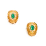 Buccellati | Pair of Gold and Emerald Earclips 