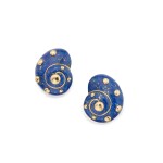 Pair of Gold and Lapis Lazuli Earclips