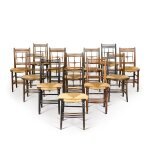 A matched set of twelve Victorian 'Sussex' side chairs, late 19th/early 20th century, the design attributed to Ford Madox Brown for Morris & Co.