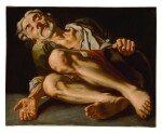 GASPARE TRAVERSI | AN OLD BEGGAR, LYING DOWN, HIS HAND REACHING OUT