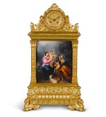 A LARGE GILT-BRONZE AND PAINTED PORCELAIN MANTEL CLOCK, FRENCH, CIRCA 1850