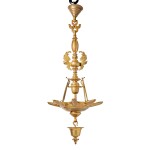 A Large Bronze Hanging Sabbath Lamp, possibly Alsace, with 1851 inscription