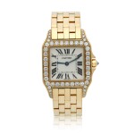 Reference 2702 Santos Demoiselle   A yellow gold and diamond-set square shaped wristwatch with bracelet, Circa 2000 