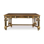 A LOUIS XIV STYLE GILT-BRONXE MOUNTED AND BRASS-INLAID EBONY AND BLUE-STAINED HORN BOULLE MARQUETRY LIBRARY TABLE, LATE 19TH/EARLY 20TH CENTURY