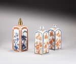 Three Imari square-form bottles and covers, Qing dynasty, Kangxi period | 清康熙 五彩花卉紋方瓶一組三件