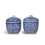Two blue and white 'floral' jar with covers, Qing dynasty, 19th century 
