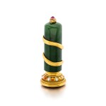 A Fabergé jewelled gold-mounted guilloché enamel nephrite hand seal, workmaster possibly Michael Perkhin, St Petersburg, 1899-1903