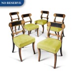A Set of Six Regency Ebonized and Parcel Gilt Dining Chairs, Second Quarter 19th Century