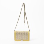 CHANEL | YELLOW AND IVORY STITCHED LEATHER WITH BEADS BOY WALLET ON CHAIN WITH PALLADIUM HARDWARE