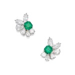 Pair of Emerald and Diamond Earclips | 海瑞溫斯頓 | 一對祖母綠及鑽石耳夾