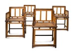 A SET OF FOUR 'TIELIMU' AND SOFTWOOD LOW-BACK CHAIRS (MEIGUIYI,  QING DYNASTY, 18TH / 19TH CENTURY