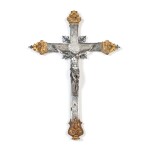 A silver and gilt bronze processional cross on wooden core, probably southern Italy, circa 1740 | Croix de procession en argent et bronze doré sur âme en bois, probablement Italie du Sud, vers 1740