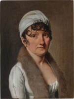 Portrait of a Woman Wearing a Fur Stole and White Cap