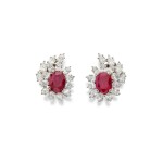Pair of Ruby and Diamond Earclips  紅寶石配鑽石耳環