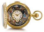 A GOLD, ENAMEL AND PEARL-SET MINUTE REPEATING WATCH WITH NAUTICAL THEMED JACQUEMART AUTOMATON MADE FOR THE CHINESE MARKET CIRCA 1900, NO. 100323 [ 黃金畫琺瑯鑲珍珠三問懷錶，飾航海主題活動人偶，為中國市場製造，年份約1900，編號100323]