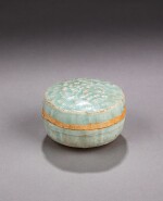 A small Qingbai ‘peony’ cosmetic box and cover, Song dynasty | 宋 青白釉印牡丹紋胭脂蓋盒