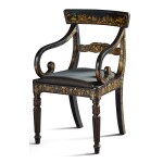 A CHINESE EXPORT BLACK AND GOLD LACQUER ARMCHAIR, 19TH CENTURY