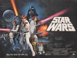 Star Wars (1977), British poster, signed by Carrie Fisher, Dave Prowse, Kenny Baker and Peter Mayhew