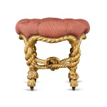 A Napoleon III Upholstered Carved Giltwood Rope-Twist Tabouret, in the Manner of A.M.E. Fournier, Third Quarter 19th Century 