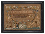 Very Fine and Rare Silk Embroidered Sampler, Wrought by Abigail Prince, Newburyport, Massachusetts, Dated 1801