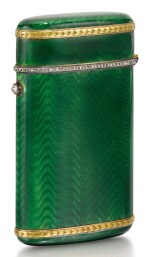 A FABERGÉ JEWELLED GOLD-MOUNTED GUILLOCHÉ ENAMEL ETUI, WORKMASTER AUGUST HOLLMING, ST PETERSBURG, 1899-1908