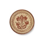 Slip and Sgraffito Decorated Red Earthenware Pie Plate, Bucks County, Pennsylvania, Late 18th-Early 19th Century