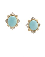  DAVID WEBB | PAIR OF TURQUOISE AND DIAMOND EARCLIPS