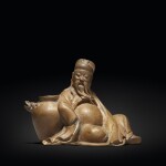 A silver-inlaid bronze figure of Li Bai, Qing dynasty | 清 銅錯銀李白醉酒擺件
