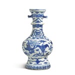 A RARE BLUE AND WHITE 'PHOENIX AND CRANE' VASE,  WANLI MARK AND PERIOD