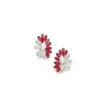 PAIR OF RUBY AND DIAMOND EARCLIPS, CARTIER