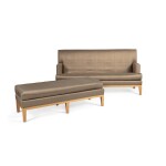 Christian Liaigre (1943-2020), A taupe fabric upholstered light oak sofa with matching bench seat, model "Au dessin"