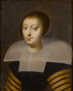 FRENCH SCHOOL, 18TH CENTURY | Portrait of a lady, bust-length, in a black dress with striped sleeves and a stiff lace collar