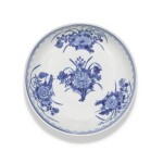 A pair of blue and white dishes, Qing dynasty, 19th century | 清十九世紀 青花花卉紋盤一對 《花竹安樂之齋》款