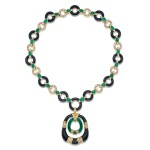 Gold, Onyx, Chalcedony and Diamond Necklace
