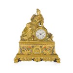 A FRENCH CHINOISERIE GILT-BRONZE AND POLYCHROME DECORATED MANTEL CLOCK, CIRCA 1830