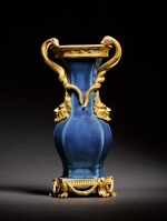 A Louis XV gilt-bronze mounted Chinese blue porcelain vase, the porcelain Qianlong, the mounts circa 1765
