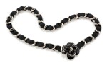BLACK FABRIC AND SILVER-TONE CHAIN BELT, CHANEL