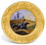 JUNIOR OFFICERS OF THE GUARD ATAMANSKI COSSACK REGIMENT: A PORCELAIN MILITARY PLATE, IMPERIAL PORCELAIN FACTORY, ST PETERSBURG, PERIOD OF NICHOLAS I, 1834